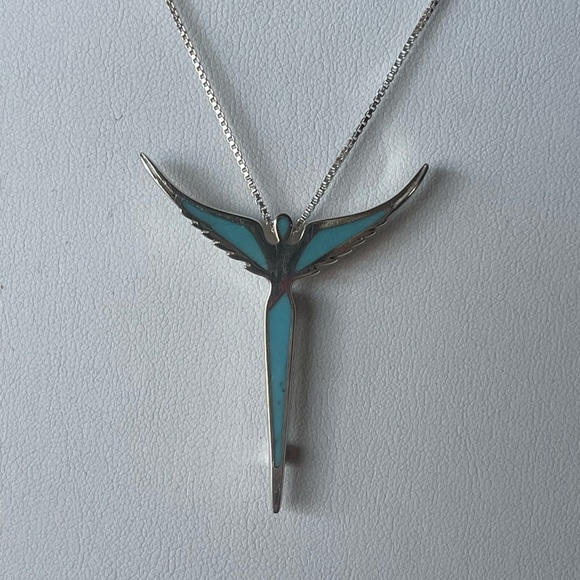 Lavaggi Sterling Silver w/Inlaid Turquoise Angel Necklace and Brooch (pin) - Picture 1 of 5